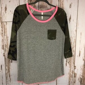 Crushing Hearts, Juniors Large.  New without tags! Camo Raglan Shirt!